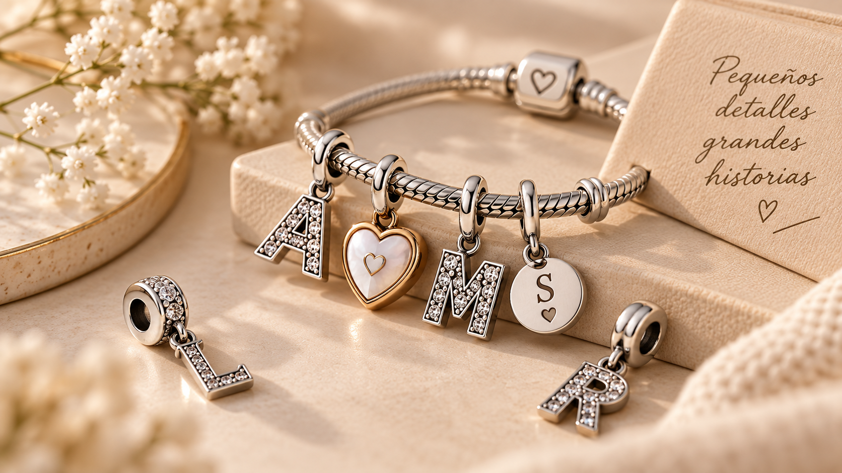 Charms de letras e iniciales para pulseras