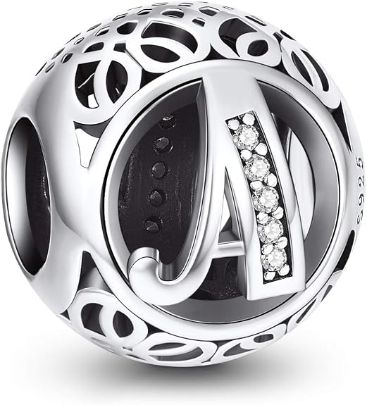 Charm de letra de plata de ley 925 de la A a la Z con circonita cúbica para pulsera
