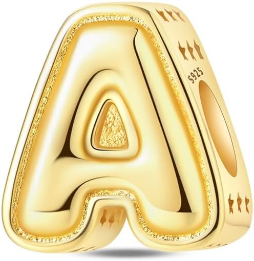 Charm de letra de plata de ley 925 de la A a la Z dorada con diseño 3D