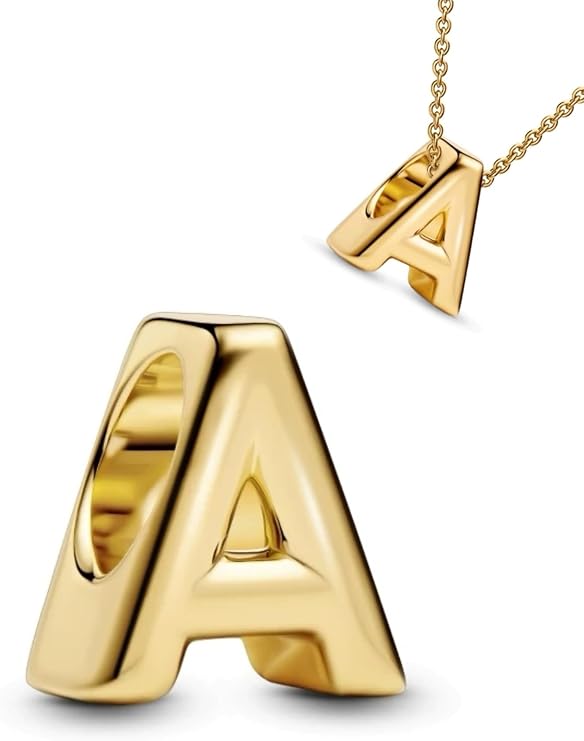 Charm de letra de plata de ley 925 de la A a la Z en acabado dorado para pulsera
