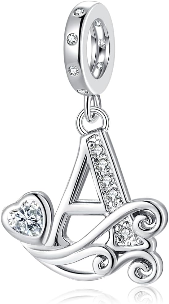 Charm de letra de plata de ley 925 de la A a la Z estilo llavero para pulsera