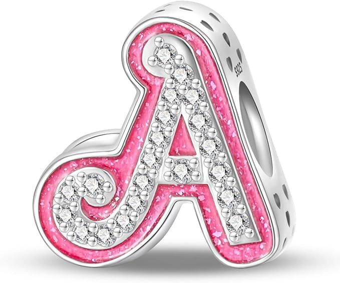 Charm de letra de plata de ley 925 de la A a la Z con rosa para pulsera