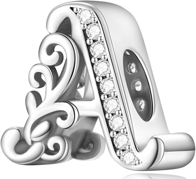 Charm de letra de plata de ley 925 de la A a la Z en varios estilos para pulsera