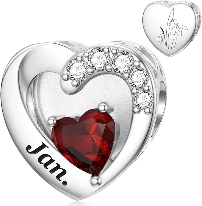 Charm de mes de plata 925 con corazón completo de enero a diciembre para pulsera
