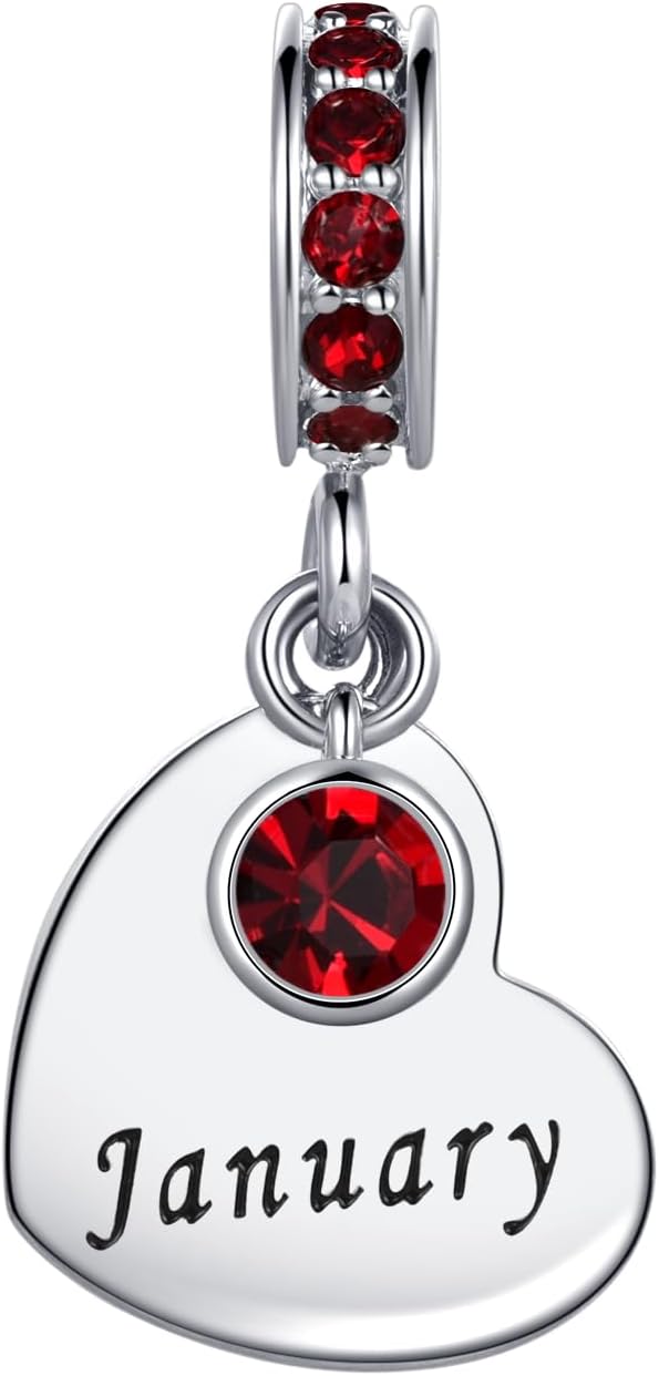 Charm de mes de plata 925 con corazón estilo llavero de enero a diciembre para pulsera