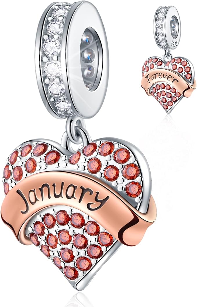 Charm de mes de plata 925 con corazón Luxury de enero a diciembre para pulsera
