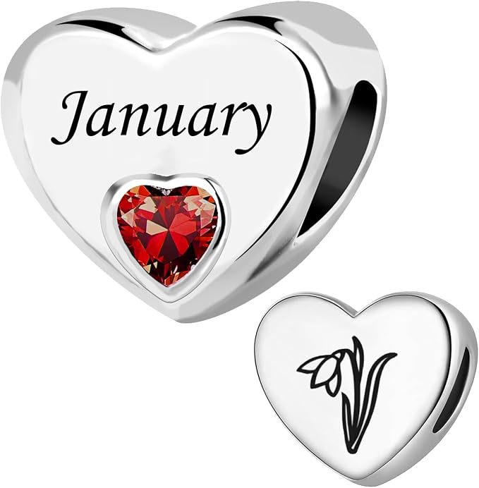 Charm de mes de plata 925 con corazón y piedra de enero a diciembre para pulsera