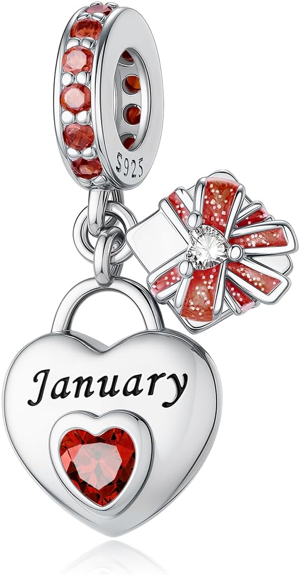 Charm de mes de plata 925 con corazón de enero a diciembre para pulsera