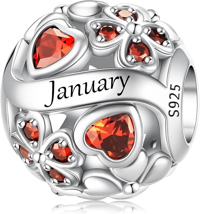 Charm de mes de plata 925 con corazones de enero a diciembre para pulsera