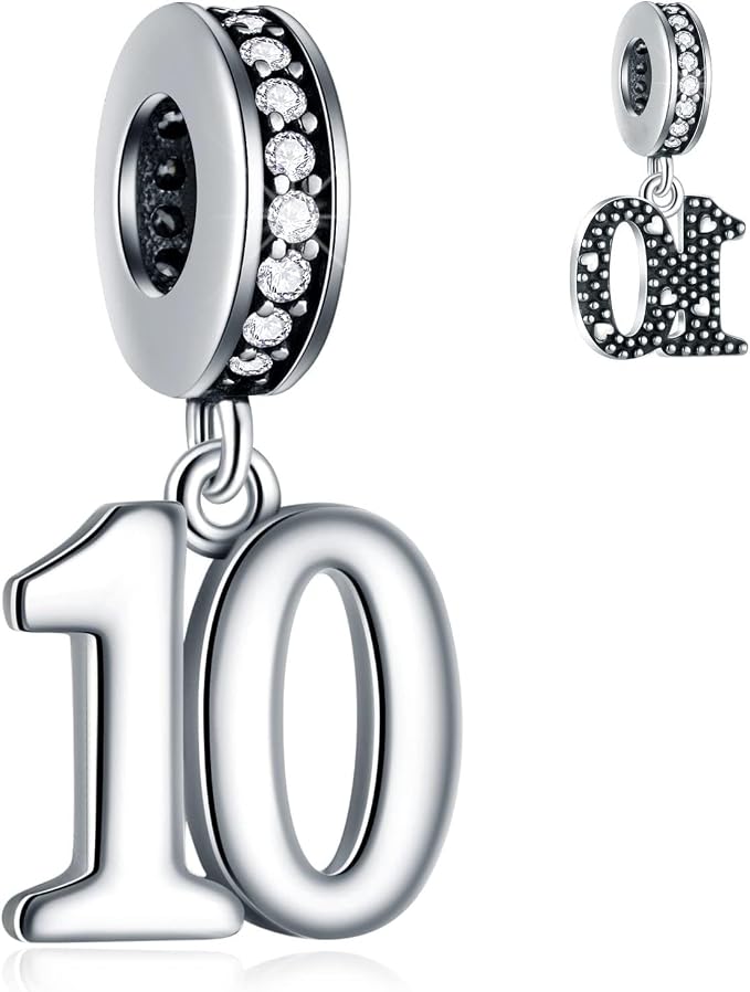 Charm de número de plata de ley 925 clásico con circonita para pulsera