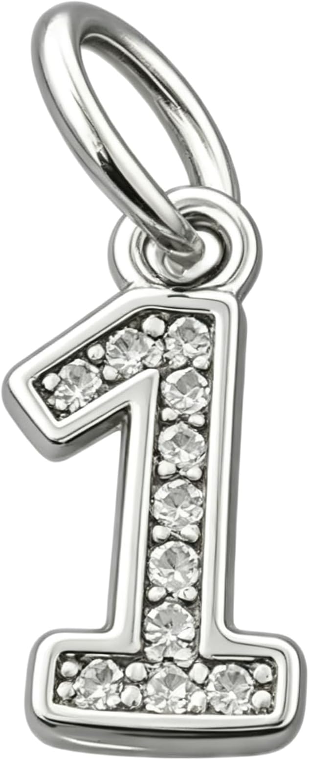 Charm de número de plata de ley 925 del 1 al 9 con circonitas para pulsera
