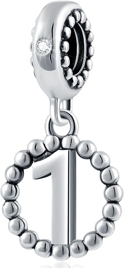 Charm de número de plata de ley 925 del 1 al 30 con perlitas para pulsera